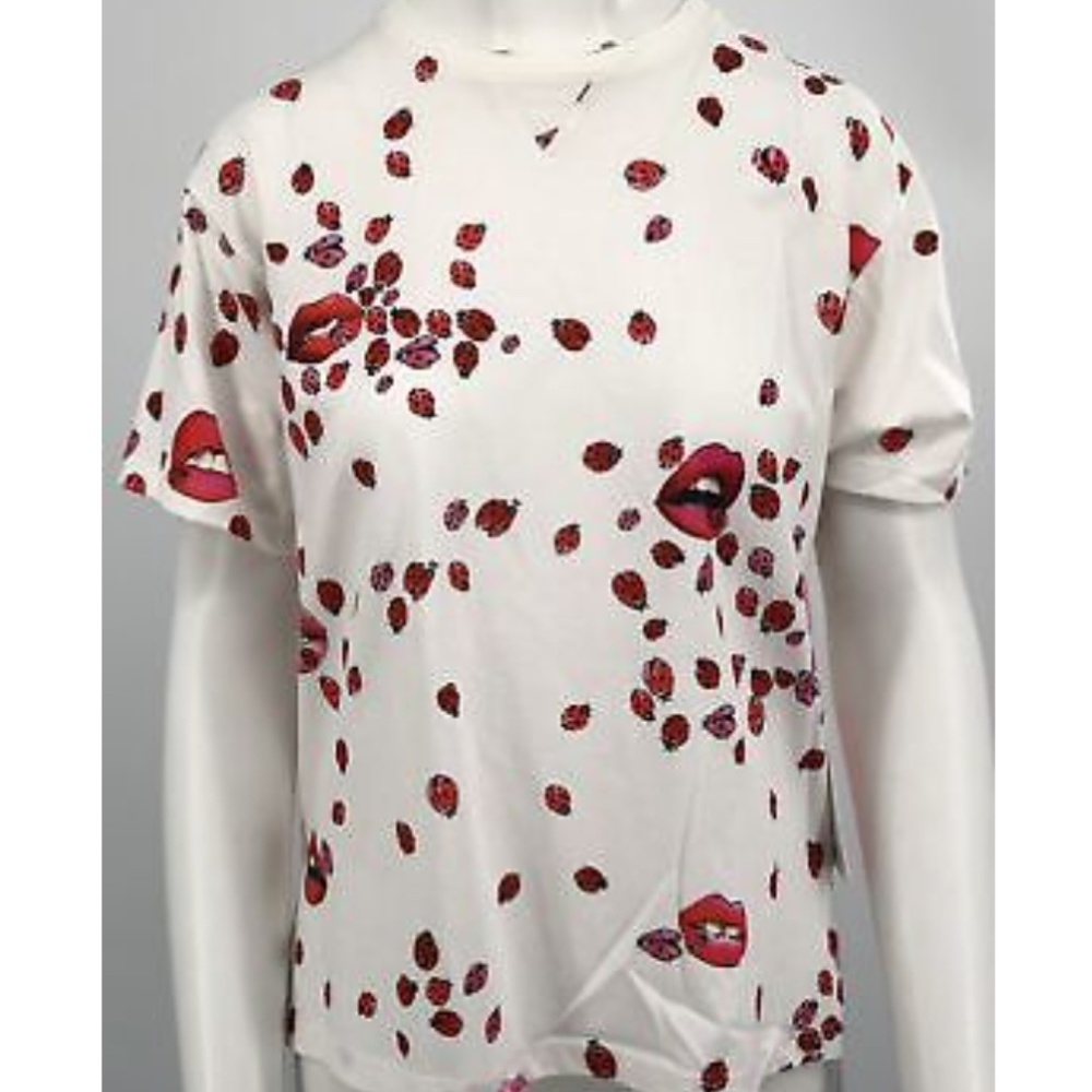 NWT Giamba Cotton Ladybug and Kiss Print Short Sleeve Hi-Low T-Shirt sz 38/XXS